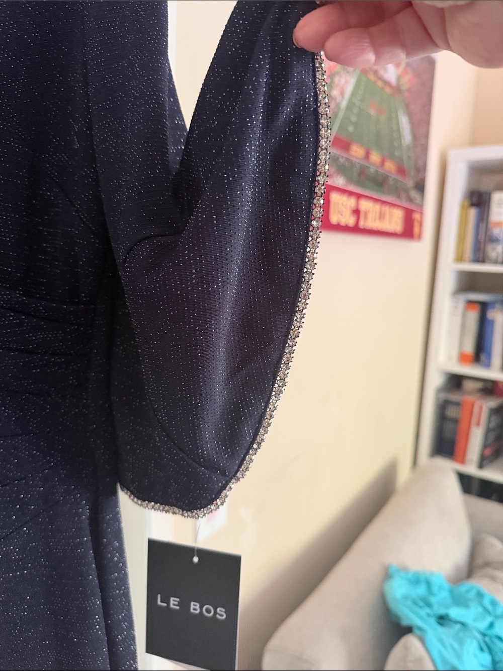 Sparkle Black Midi Wrap Dress with V-Neck - Picture 4 of 8